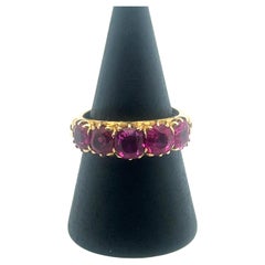 Victorian Five Stone Natural Burmese Ruby Ring in 18ct Yellow Gold