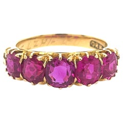 Victorian Five Stone Natural Burmese Ruby Ring in 18ct Yellow Gold
