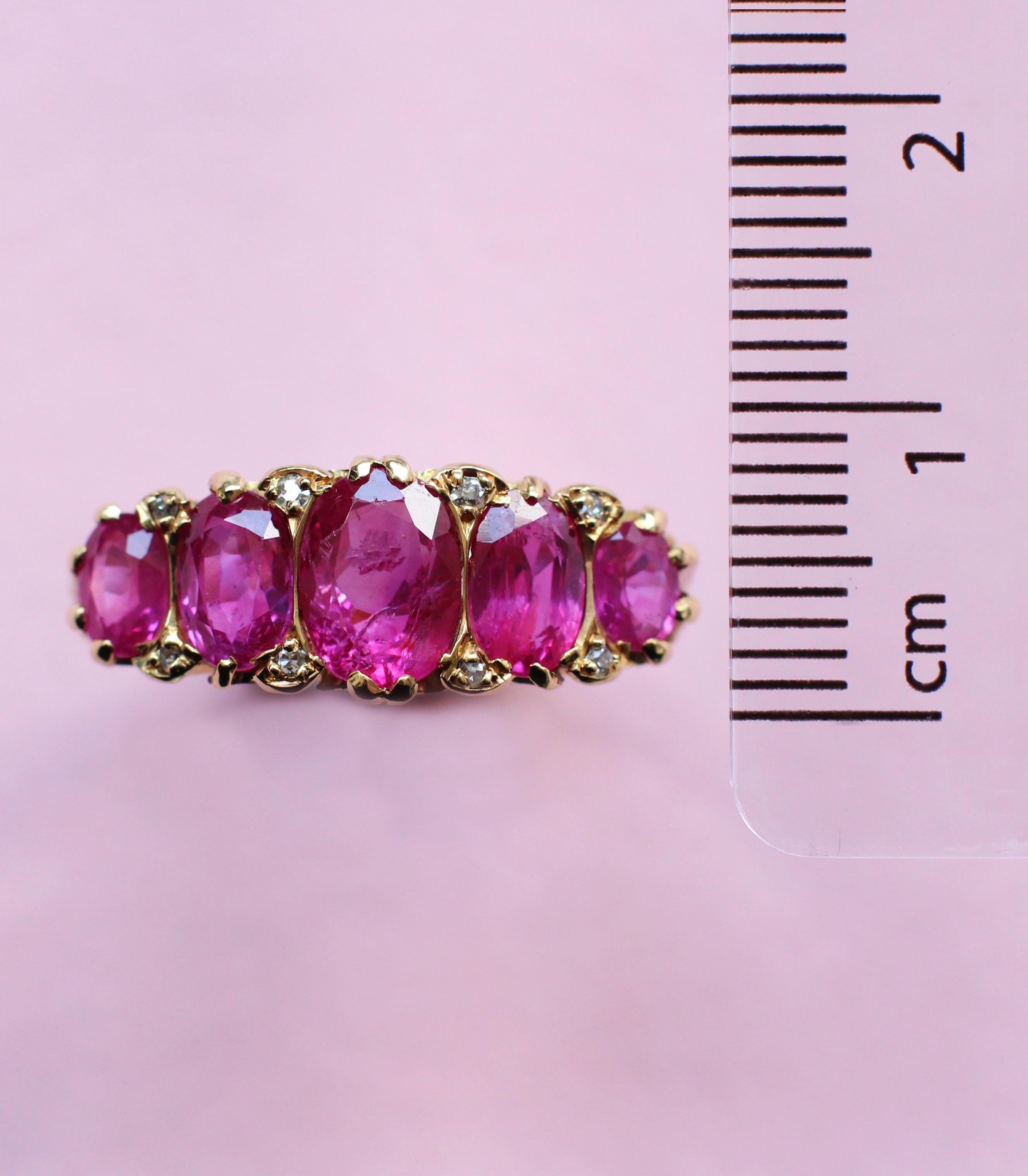 Victorian Five-Stone Red Ruby Ring with White Diamonds 1