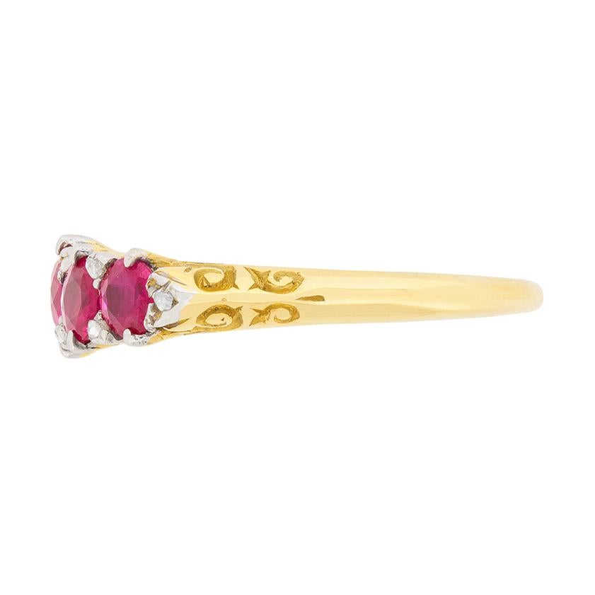 Old European Cut Victorian Five-Stone Ruby and Diamond Ring, circa 1900s