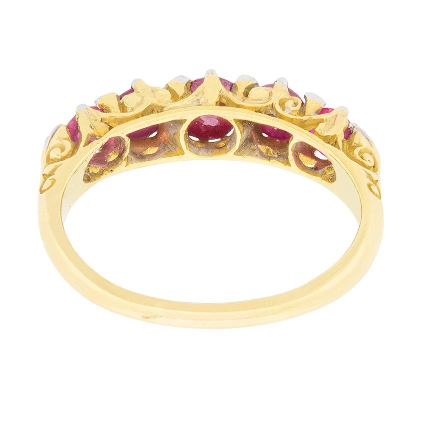Victorian Five-Stone Ruby and Diamond Ring, circa 1900s In Excellent Condition In London, GB