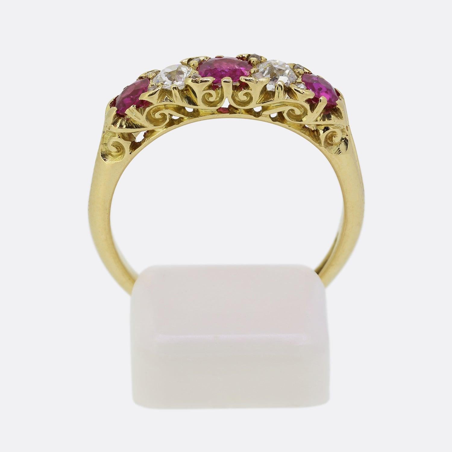 Women's Victorian Five Stone Ruby and Diamond Ring