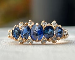 Victorian Five Stone No Heat Sapphire 1.6 ctw, Diamond Ring 18k rose gold.