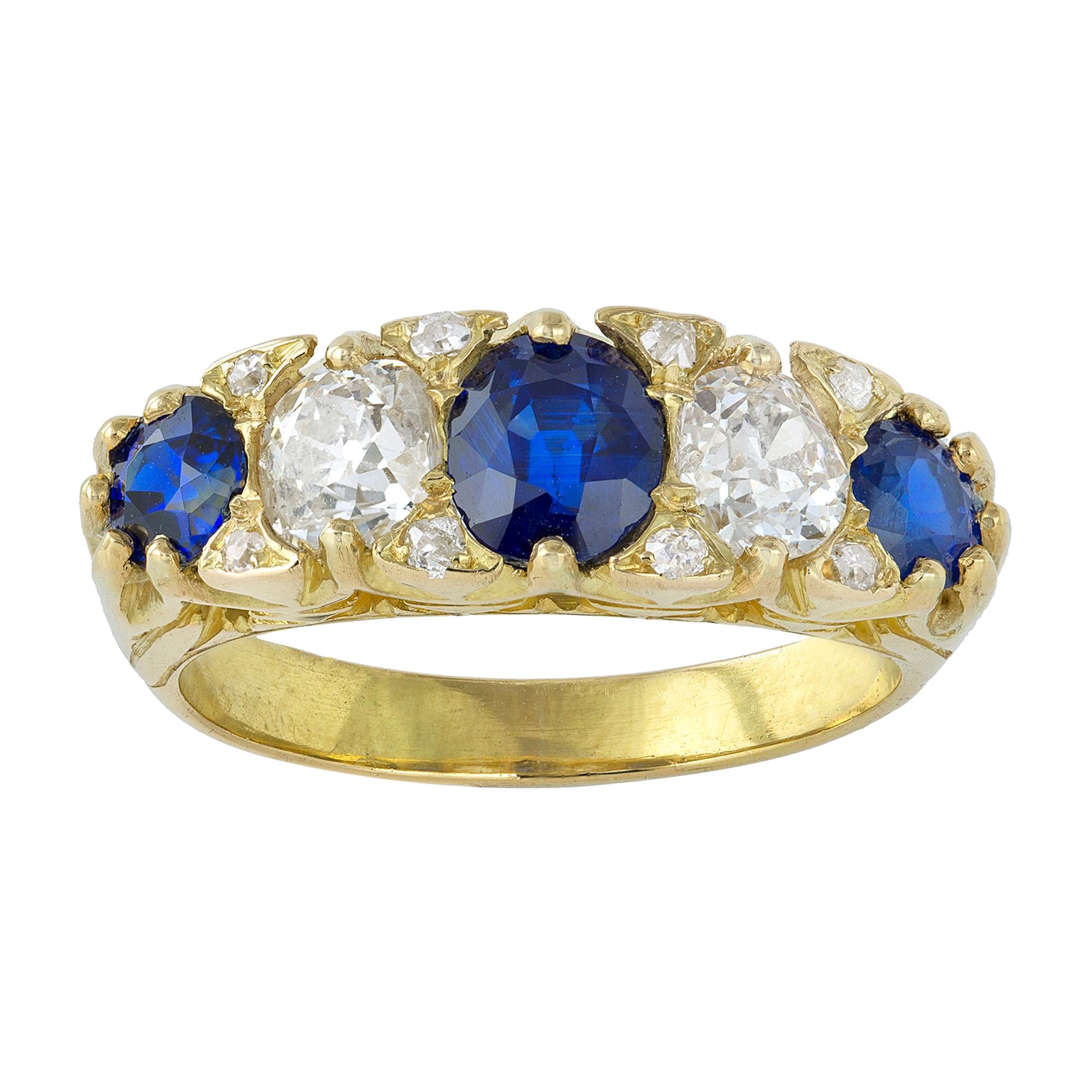 Victorian Five Stone Sapphire and Diamond Ring