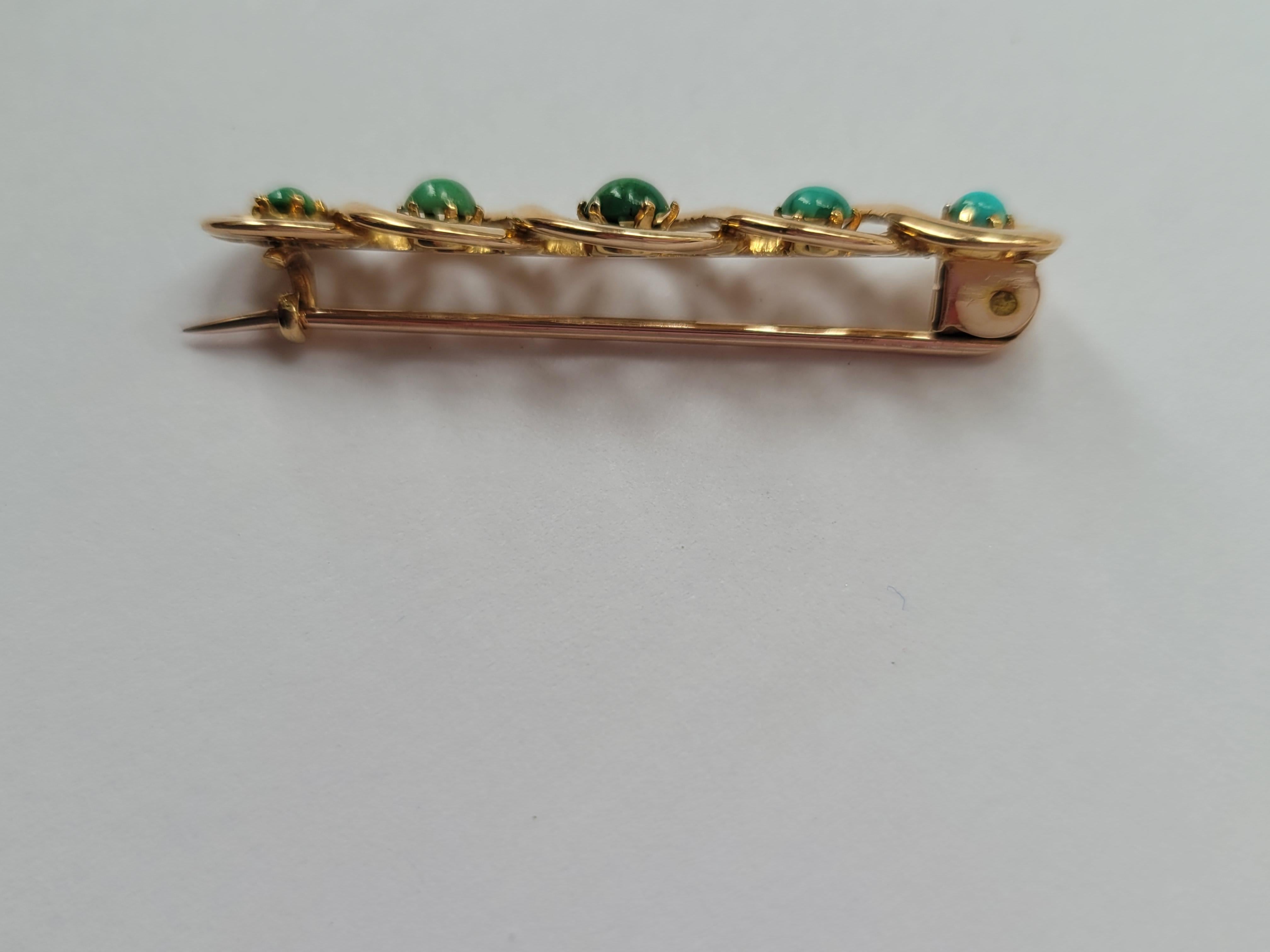 Victorian Five Turquoise Gold bar brooch For Sale 1