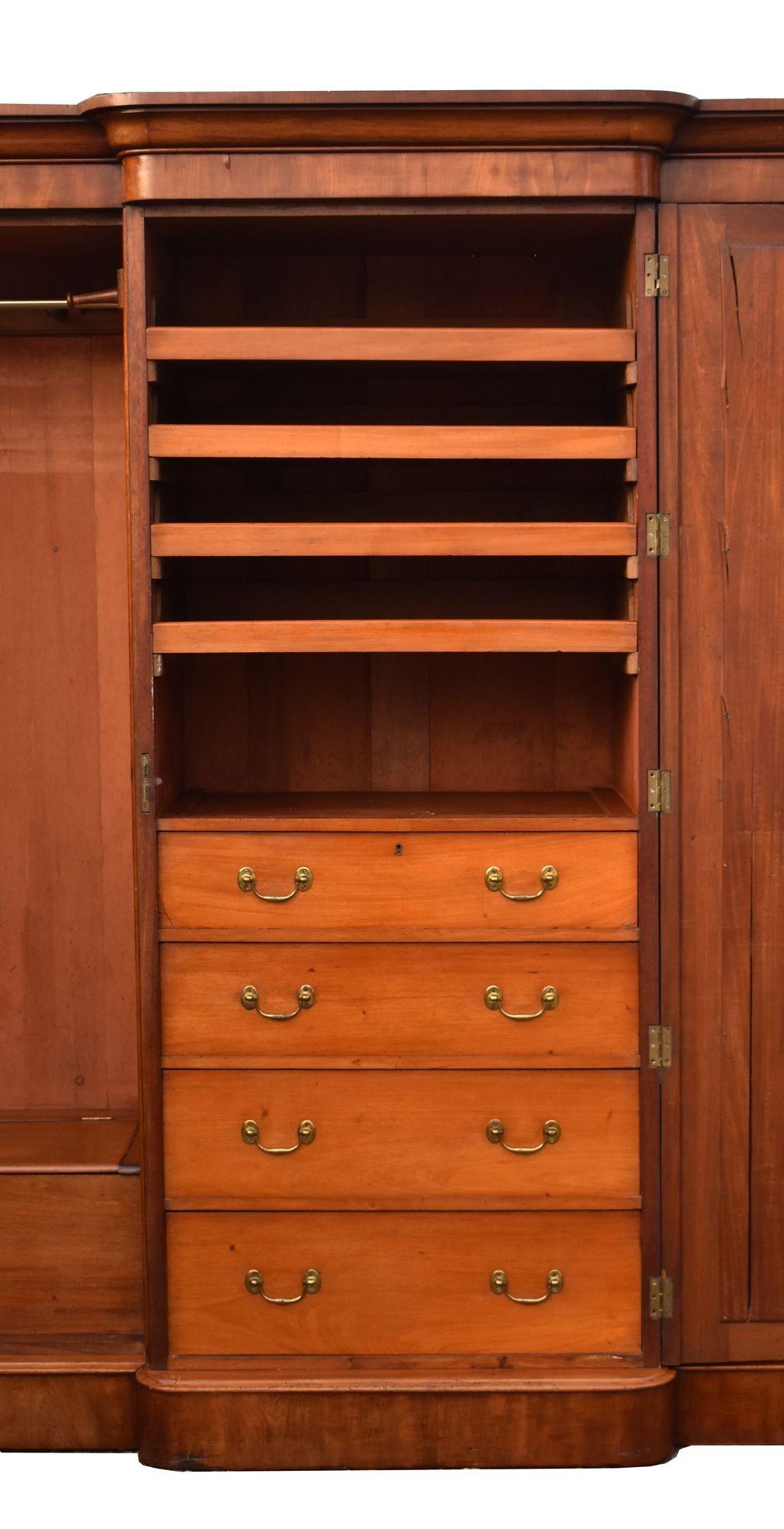19th Century Victorian Flame Mahogany Triple Wardrobe
