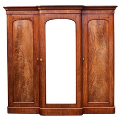 Antique Victorian Flame Mahogany Triple Wardrobe