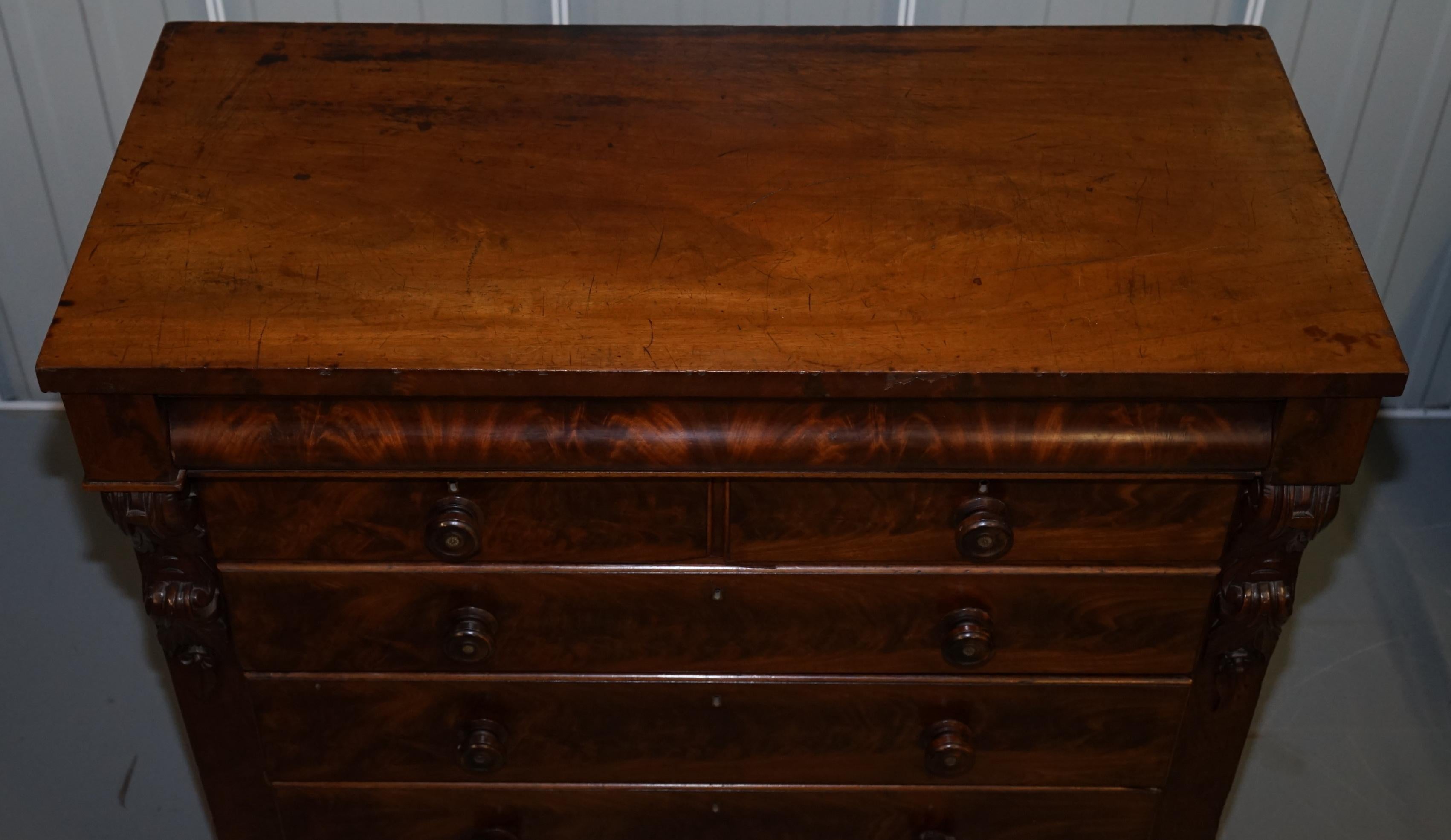 Hand-Crafted Victorian Flamed Mahogany Chest of Drawers Large Substantial Storage Options