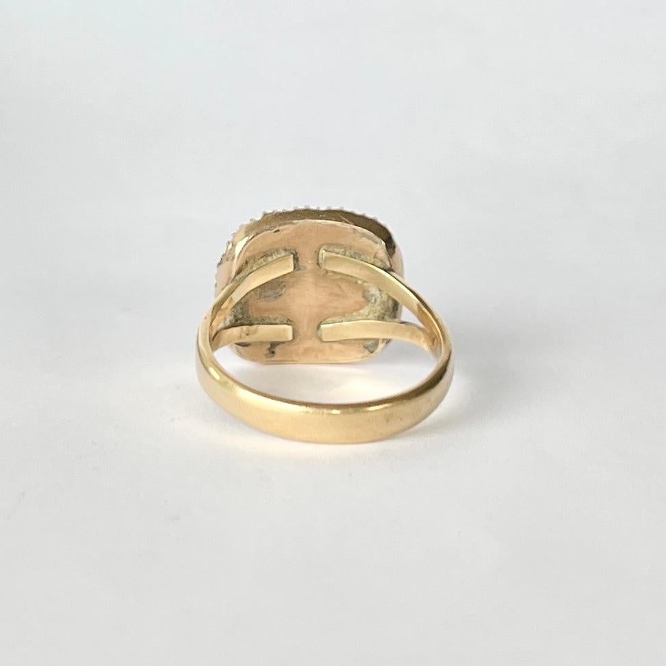 Oval Cut Victorian Flat Cut Garnet and Pearl 9 Carat Gold Cluster Ring