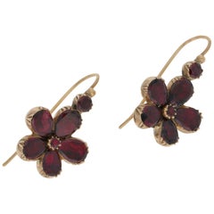 Victorian Flat Cut Garnet Floral Earrings