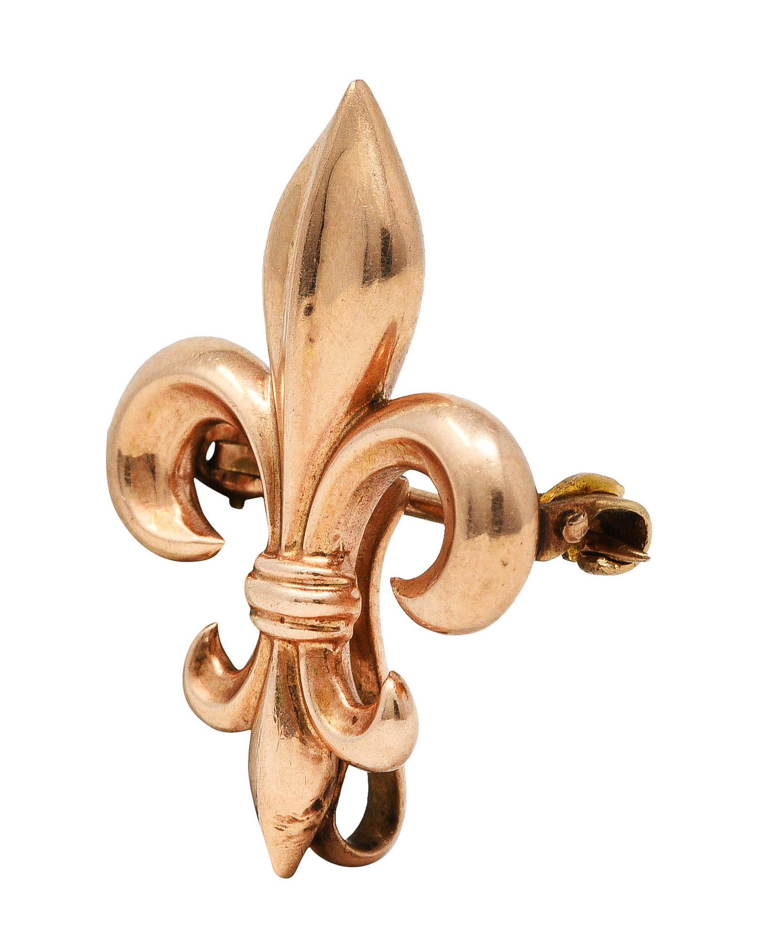 Women's or Men's Victorian Fleur-De-Lis 10 Karat Gold Pendant Brooch