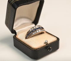 Victorian Flip Band. Carre Cut Sapphire and Ruby two rows Diamond 14 Karat Gold
