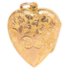 Antique Victorian Floral 9ct Gold Front and Back Heart Locket