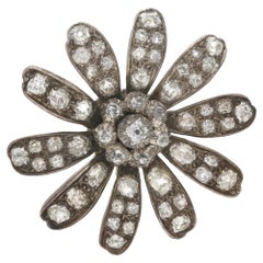 Victorian Floral Diamond Brooch in Silver and Yellow Gold