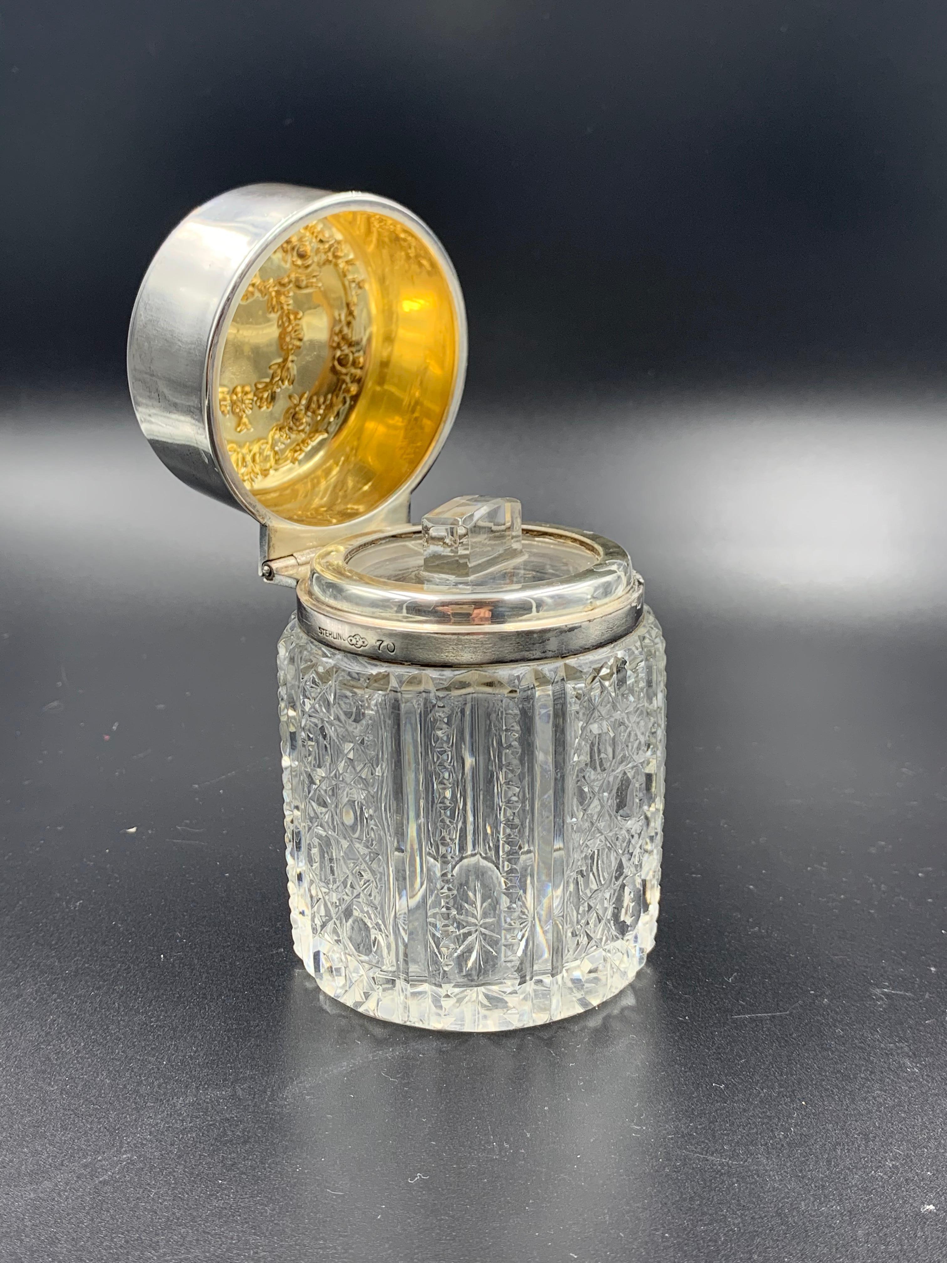 Victorian Floral Garland Sterling Cut Crystal Dresser Vanity Jar Bottle  For Sale 6
