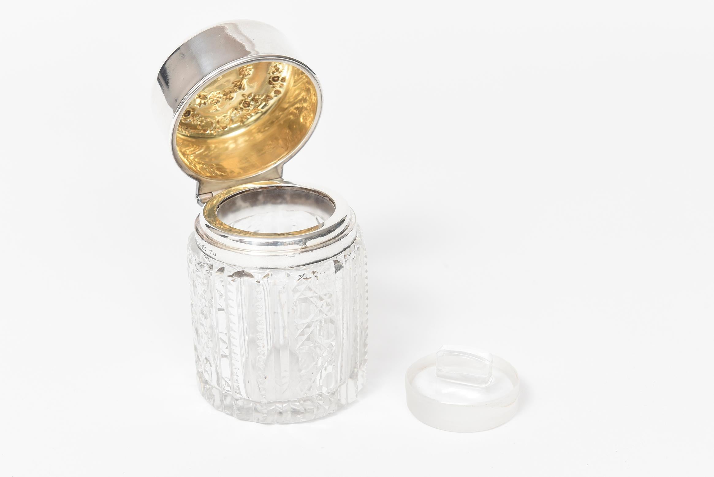Victorian Floral Garland Sterling Cut Crystal Dresser Vanity Jar Bottle For Sale 10