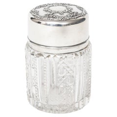 Victorian Floral Garland Sterling Cut Crystal Dresser Vanity Jar Bottle 