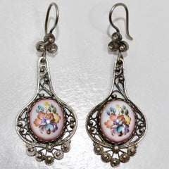 Victorian Floral Porcelain Dangle Earrings