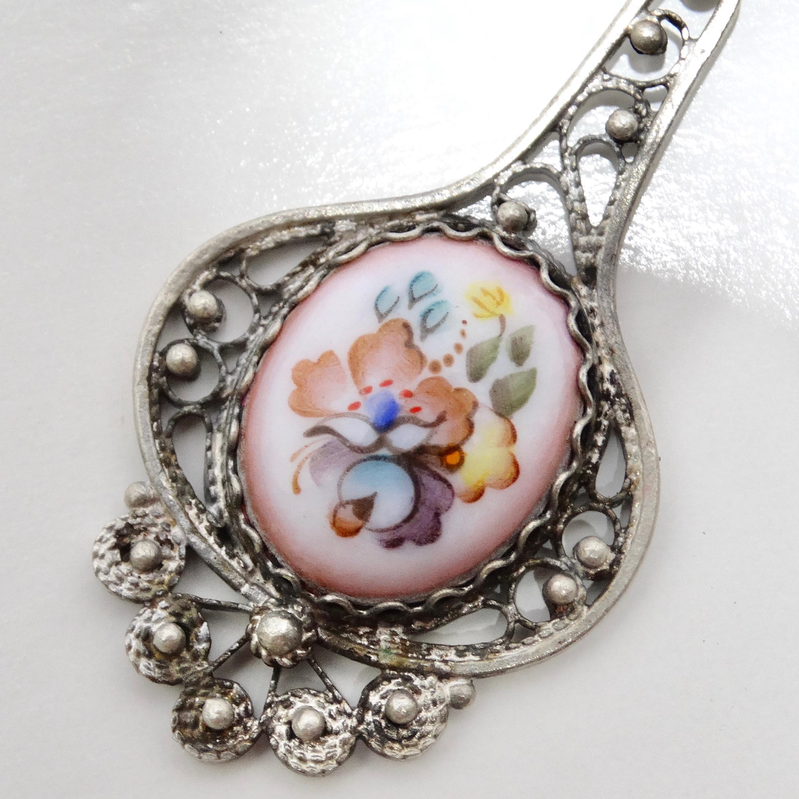 Victorian Floral Porcelain Dangle Earrings For Sale 3