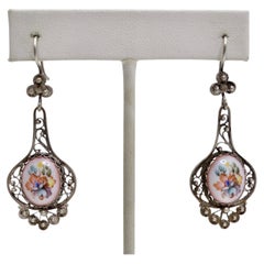 Vintage Victorian Floral Porcelain Dangle Earrings