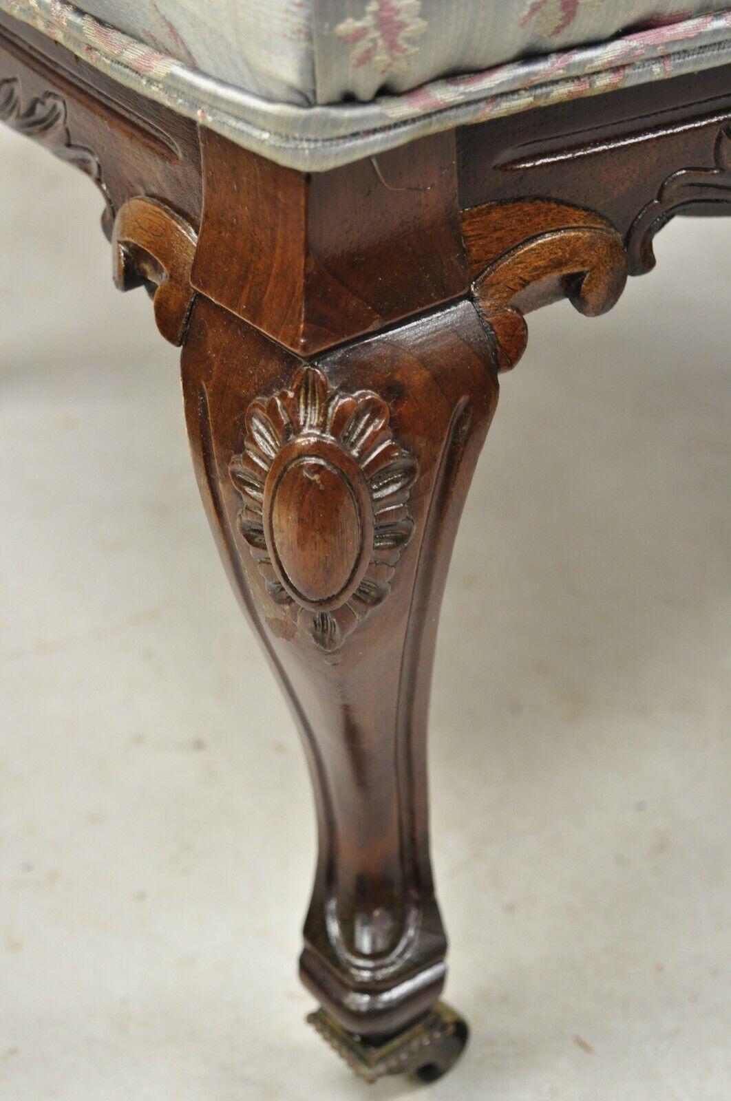 Victorian Floral Scrollwork Carved Mahogany Parlor Slipper Side Chairs - a Pair For Sale 6