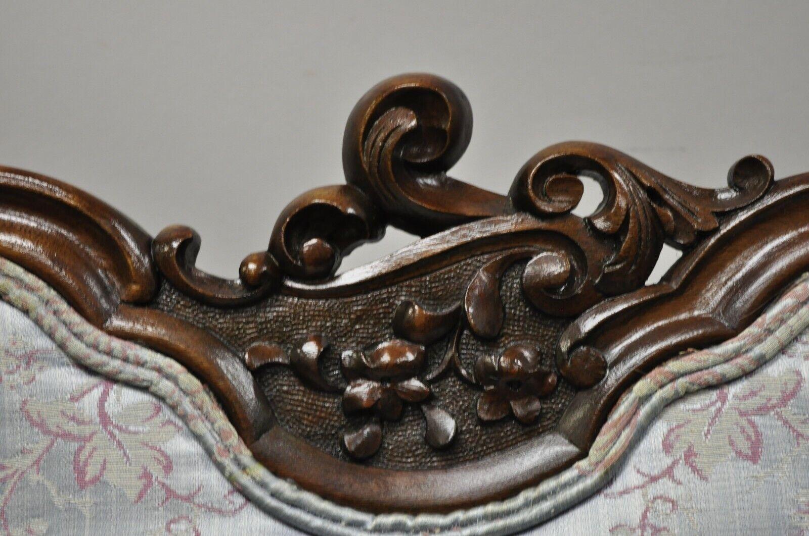 Victorian Floral Scrollwork Carved Mahogany Parlor Slipper Side Chairs - a Pair For Sale 7