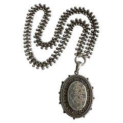Victorian Floral Silver Locket & Book Chain Aesthetic Movement