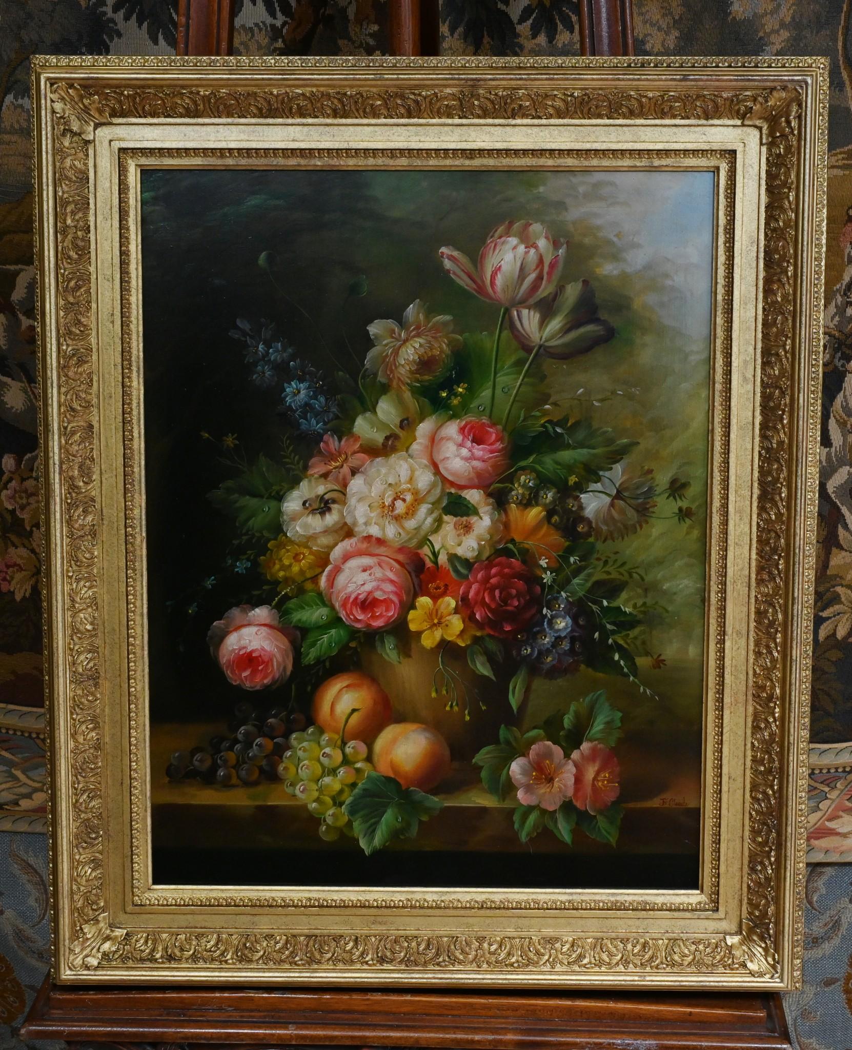 Impresionante bodegón floral al óleo de estilo victoriano
Tan vivo y brillante que añadiría luz y energía a cualquier habitación
Un trabajo de pincel tan detallado y la elección de los colores funciona tan bien
La pieza está firmada F . Claude en la