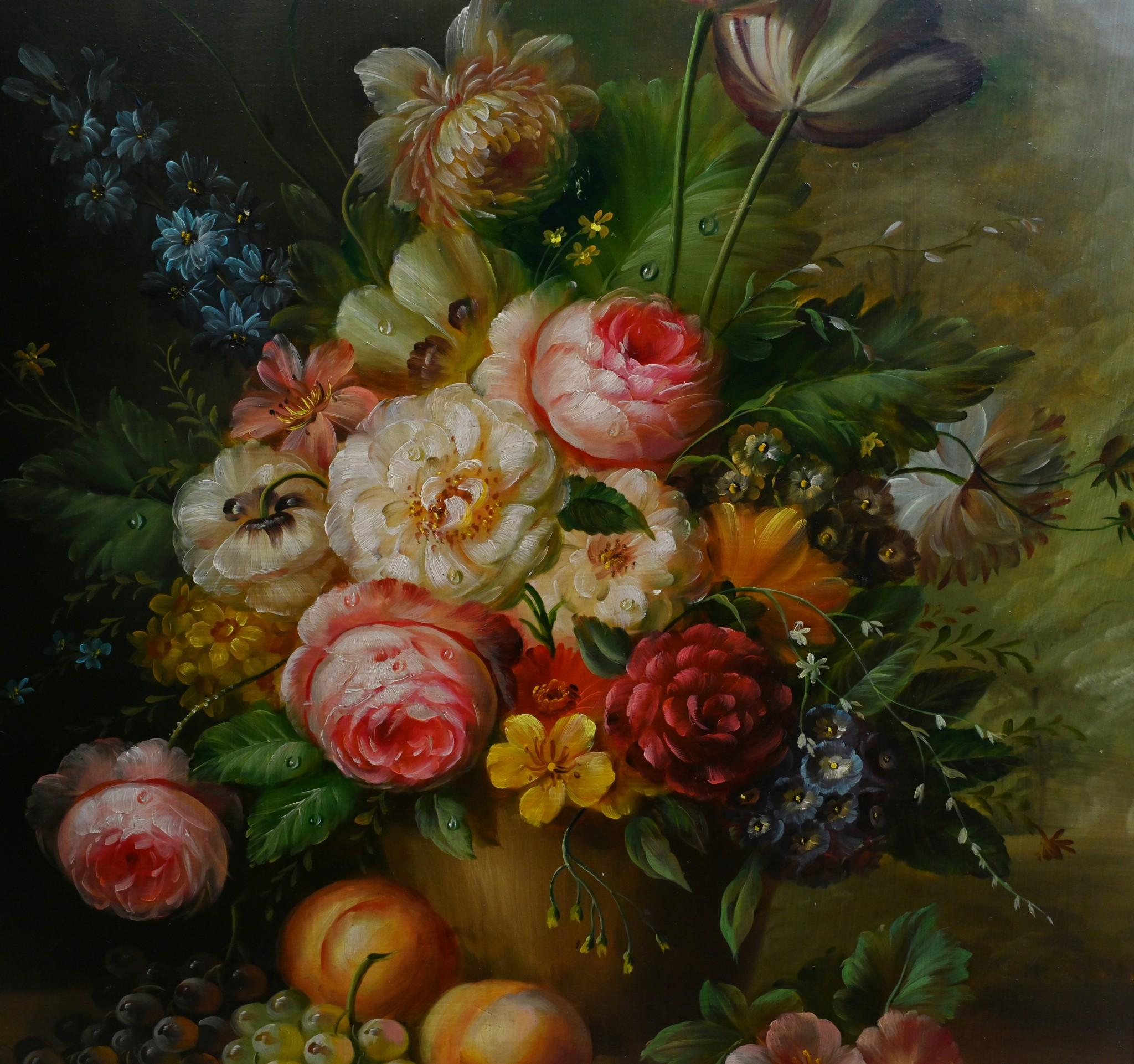 Late 20th Century Victorian Floral Still Life Oil Painting Flower Spray For Sale