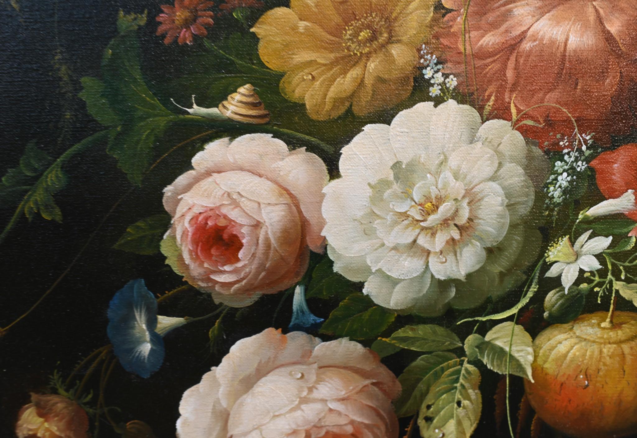 Late 20th Century Victorian Floral Still Life Oil Painting For Sale