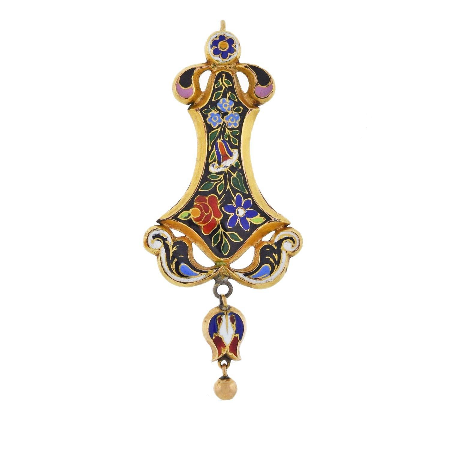 Swiss enameled pieces were commonly produced to be sold as souvenirs for Victorian travelers. A very fine type of enameling, this technique used very intricate detail and often portrayed scenic Swiss Alps villages with streams, mountains and