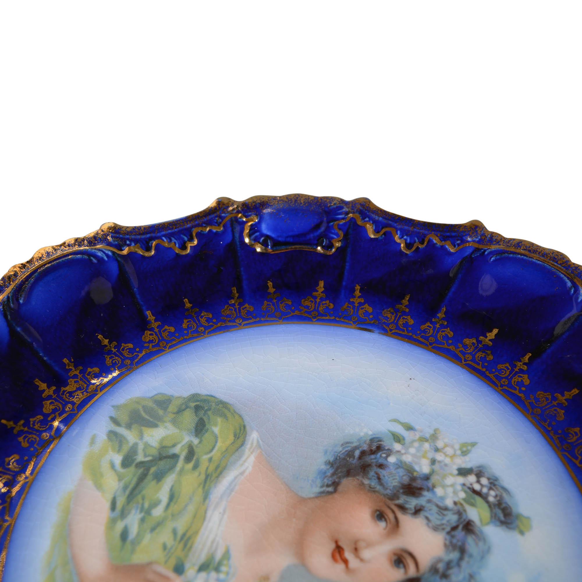 Aesthetic Movement Victorian Flow Blue Hand Painted Plate For Sale