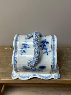 Victorian Flow Blue Pottery Cheese Dish and Cover, Staffordshire, England, 1890