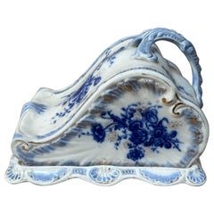 Victorian Flow Blue Pottery Cheese Dish and Cover, Staffordshire, England, 1890