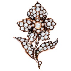 Victorian Flower Brooch in 14k Rose Gold with over 4 Carat in Rose Cut Diamonds