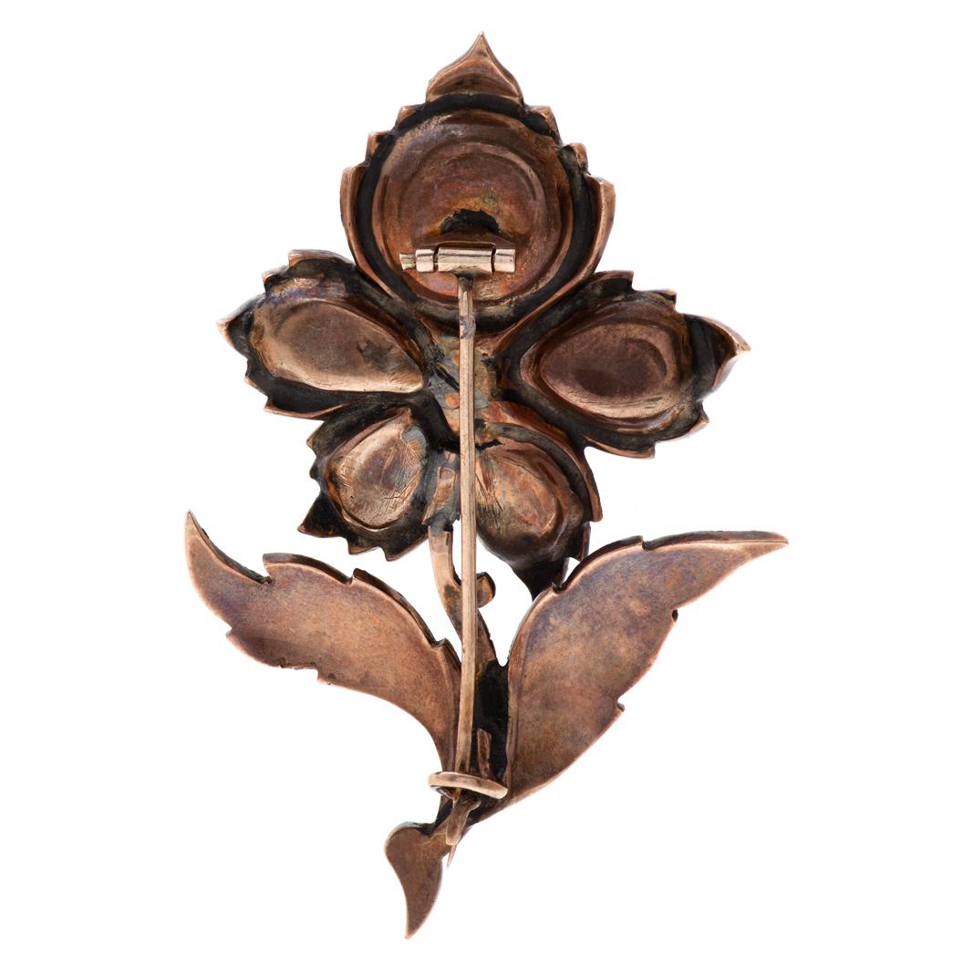 Women's Victorian Flower Brooch in 14k Rose Gold with over 4 Carat in Rose Cut Diamonds