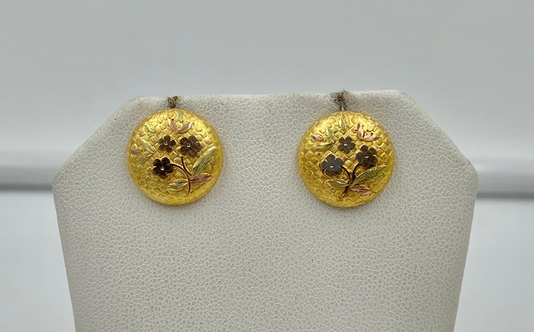 Women's Victorian Flower Earrings Etruscan Revival Gold For Sale