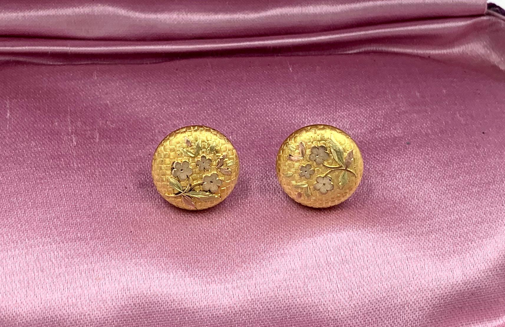 Victorian Flower Earrings Etruscan Revival Gold For Sale 1