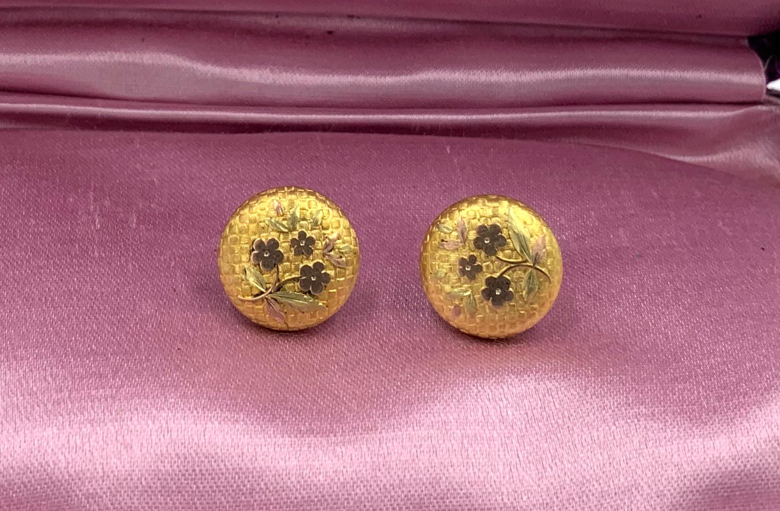 Victorian Flower Earrings Etruscan Revival Gold For Sale 2