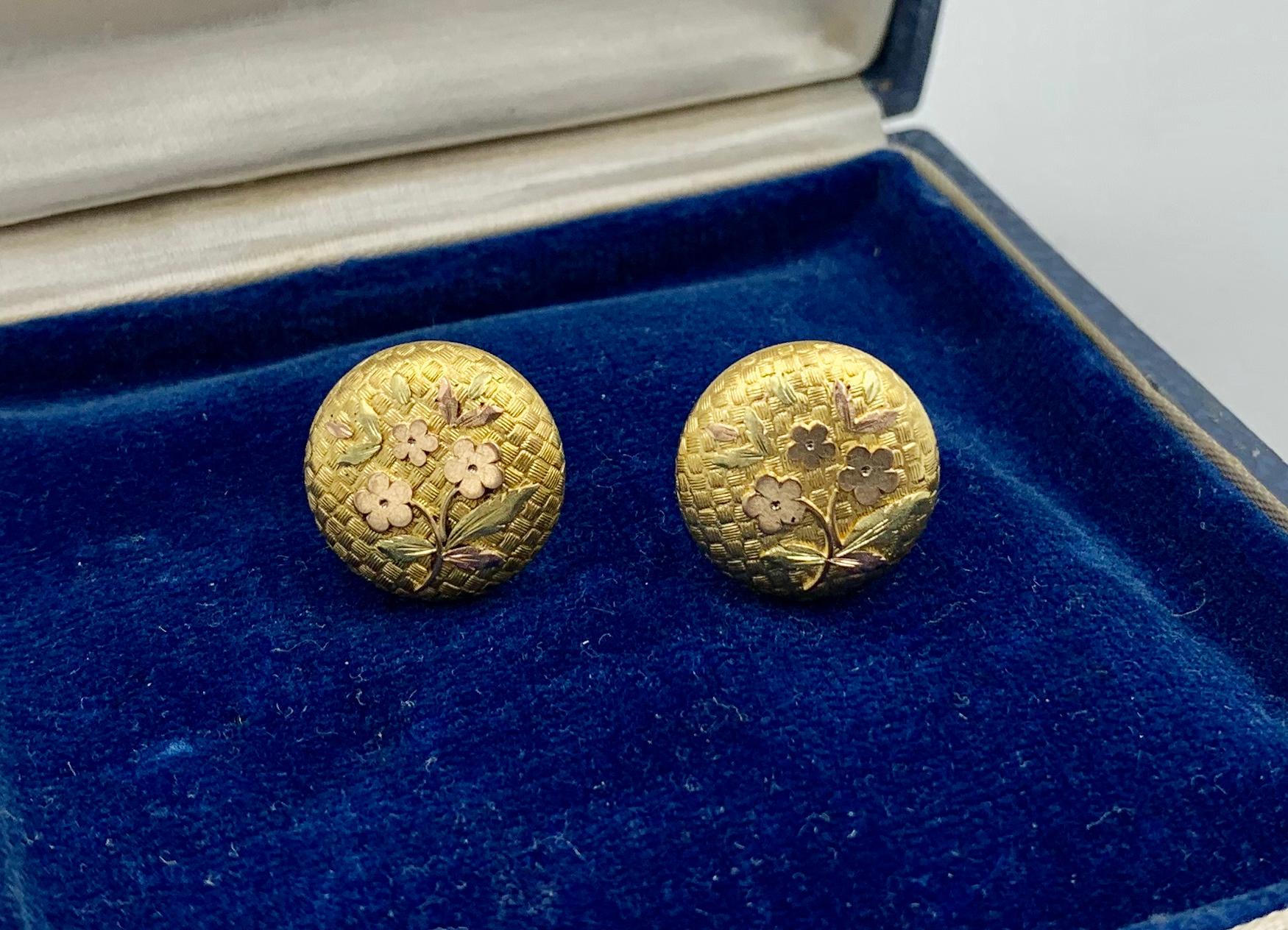 Victorian Flower Earrings Etruscan Revival Gold For Sale 3