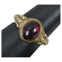 Antique Victorian Foiled Garnet Cabochon and 9 Carat Gold Signet Solitaire Ring