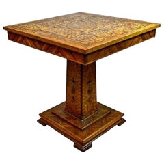 Victorian Folk Art Inlaid Center Table or Lamp Table