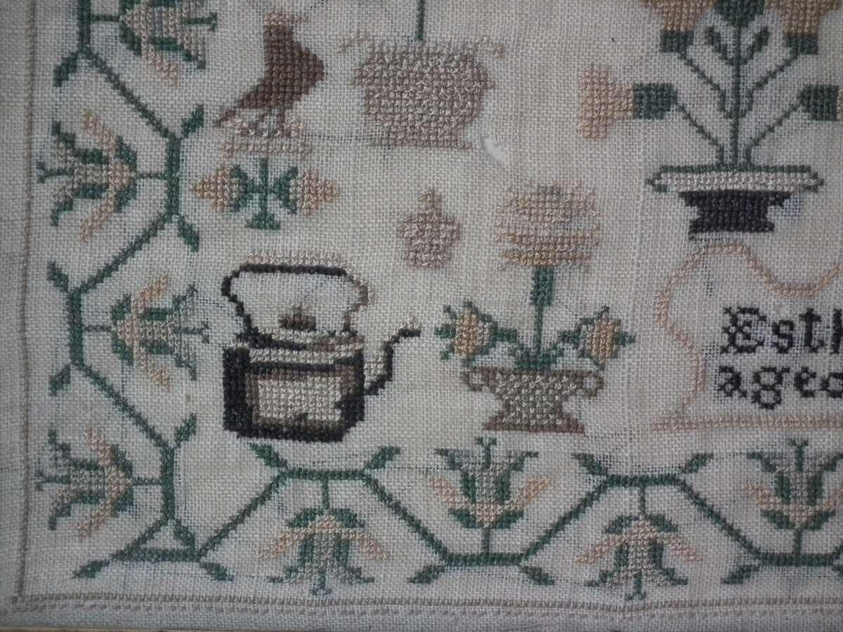 English Victorian Folk Art Textile Sampler, Dated 1840 by Esther Nunn