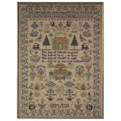 Sampler en textile d'art populaire victorien:: daté de 1840 par Esther Nunn