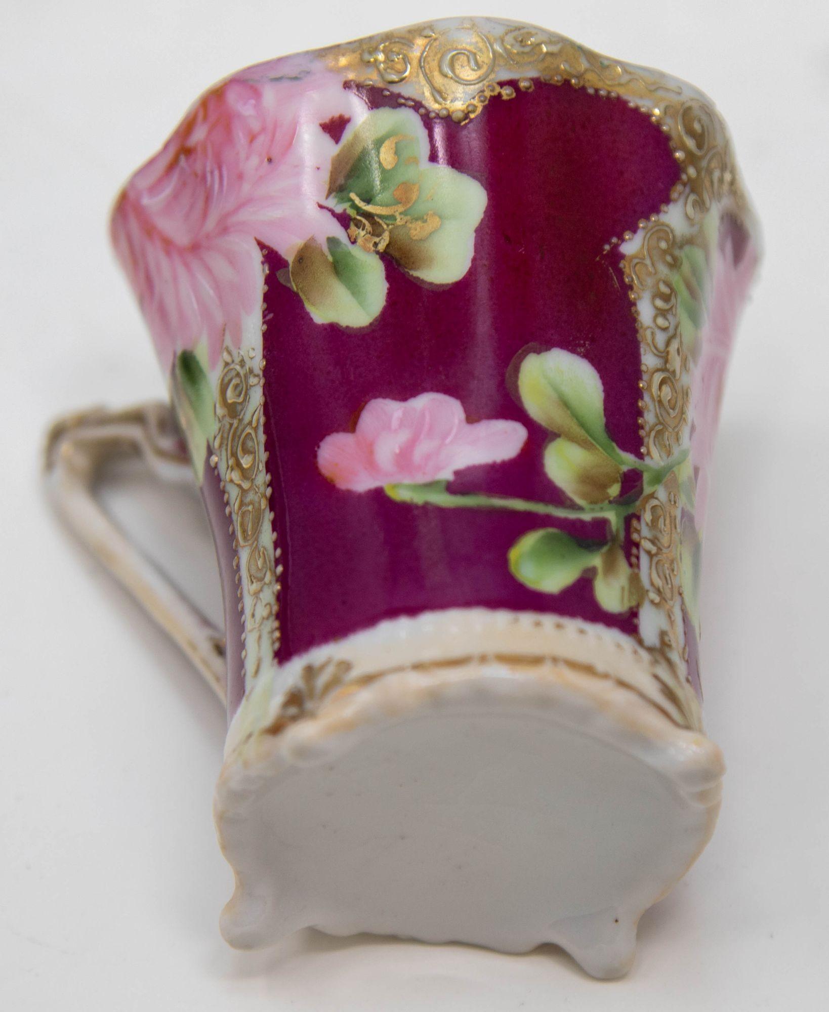 Victorian Footed Porcelain TeaCup and Saucer Set of 6 Circa 1930 For Sale 5