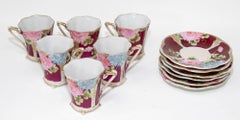 Victorian Footed Porcelain TeaCup and Saucer Set of 6 Circa 1930