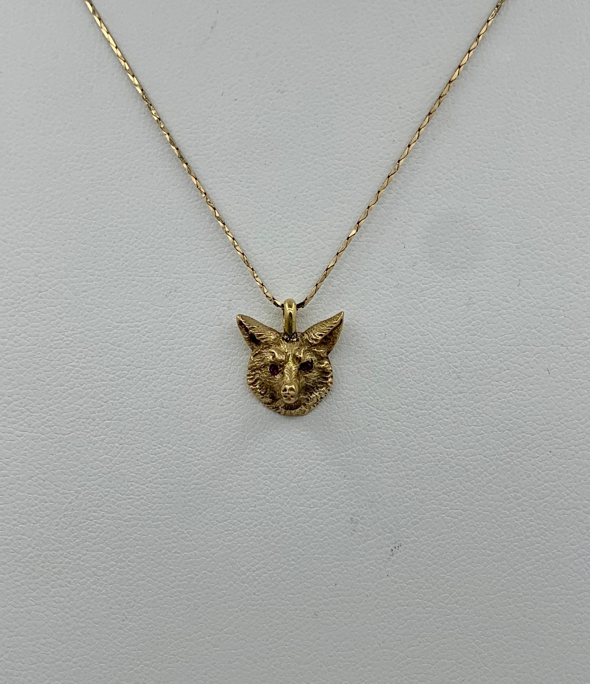 Victorian Fox with Ruby Eyes Pendant Charm 14 Karat Gold In Good Condition In New York, NY