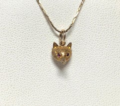Victorian Fox with Ruby Eyes Pendant Charm Gold