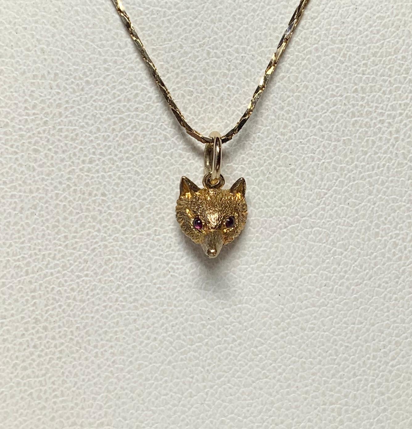 Victorian Fox with Ruby Eyes Pendant Charm Gold In Good Condition In New York, NY
