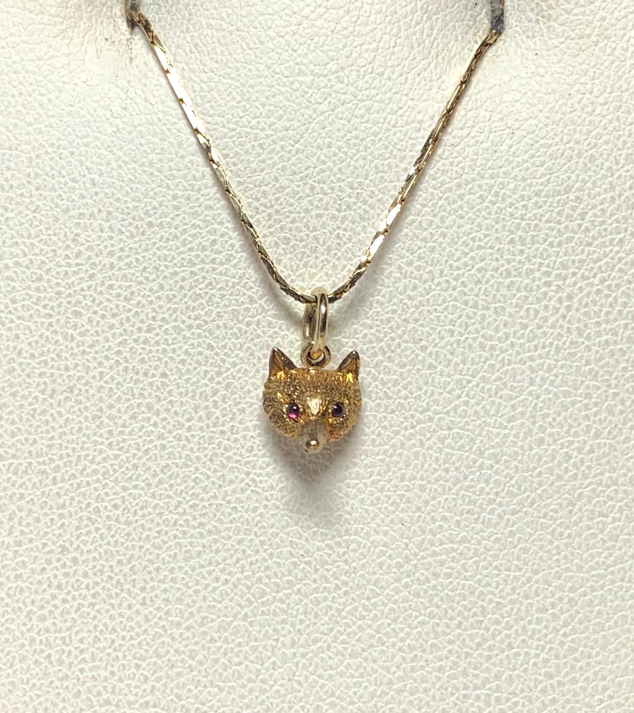 Women's Victorian Fox with Ruby Eyes Pendant Charm Gold